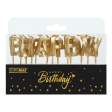 Набор свечей "Happy birthday" c деревянным держателем золотые