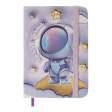Книжка записна ASTRONAUT на гумці, А7, 80 арк., клітинка., офсет крем., тв.лам.обл., фіолетова, KIDS LINE