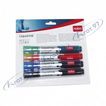 Набор маркеров  для сухого стирания Nobo Liquid Ink, ассорти, 4 шт./уп., арт. 1902408