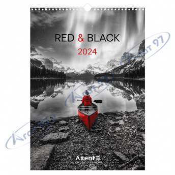 Календарь настенный А3 2024г, Red & Black