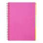 Зошит на пружині NEON, А4 (210x297), 120 арк, клітинка, 3 PVC розділювачі, PVC обкладинка, рожевий